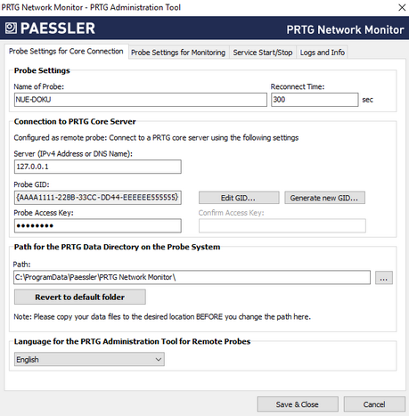 Remote Probe Settings in PRTG Administration Tool